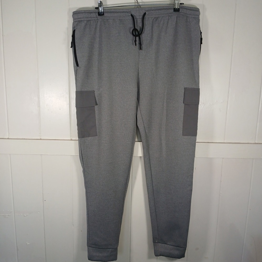 Public‎ Record Cargo Jogger Pants Mens 2XL Gray Tech Fleece Drawstring RB